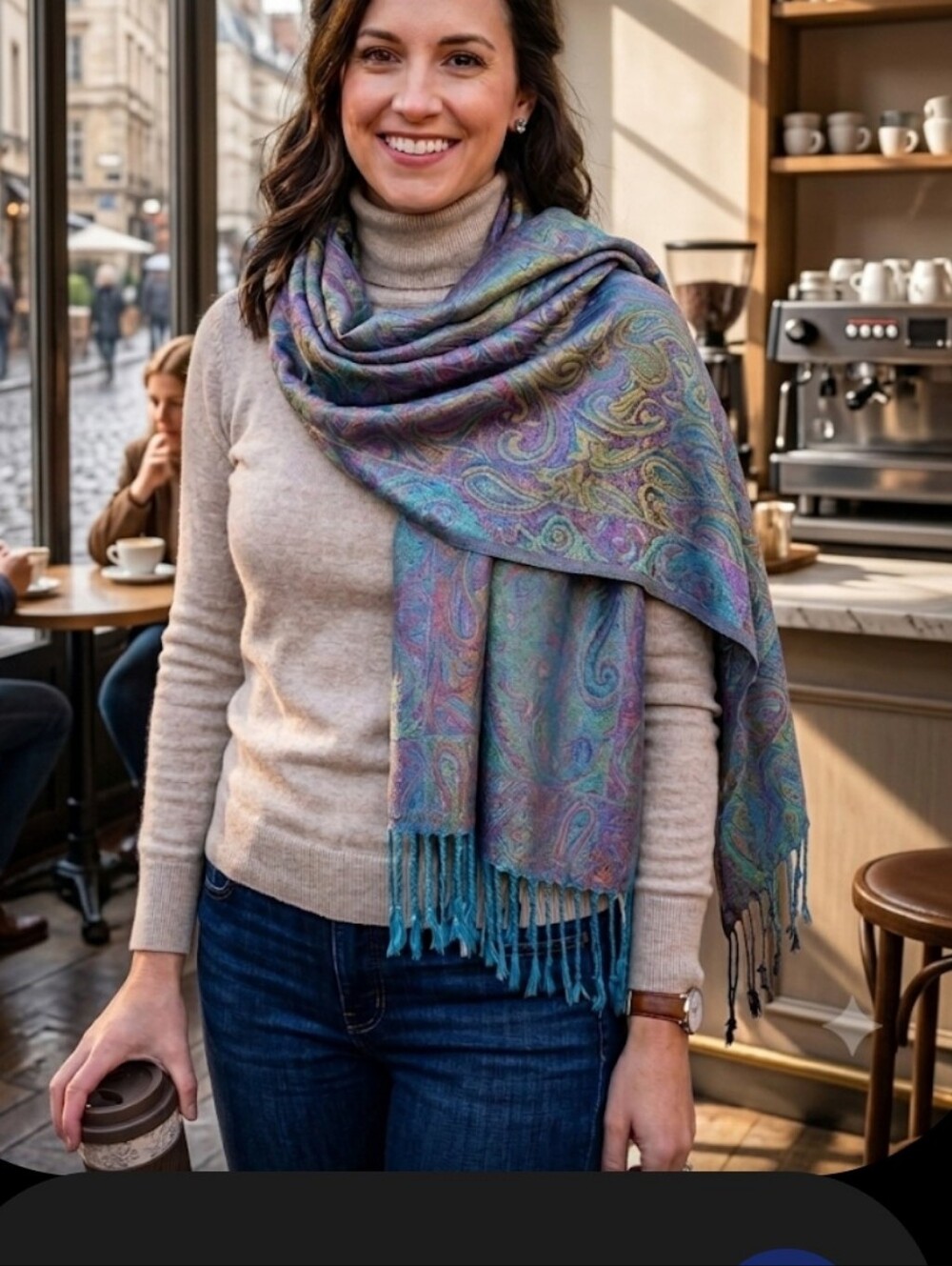 Bohemian Paisley Jacquard Pashmina Fringe Wrap Stole Festival Rave Iridescent